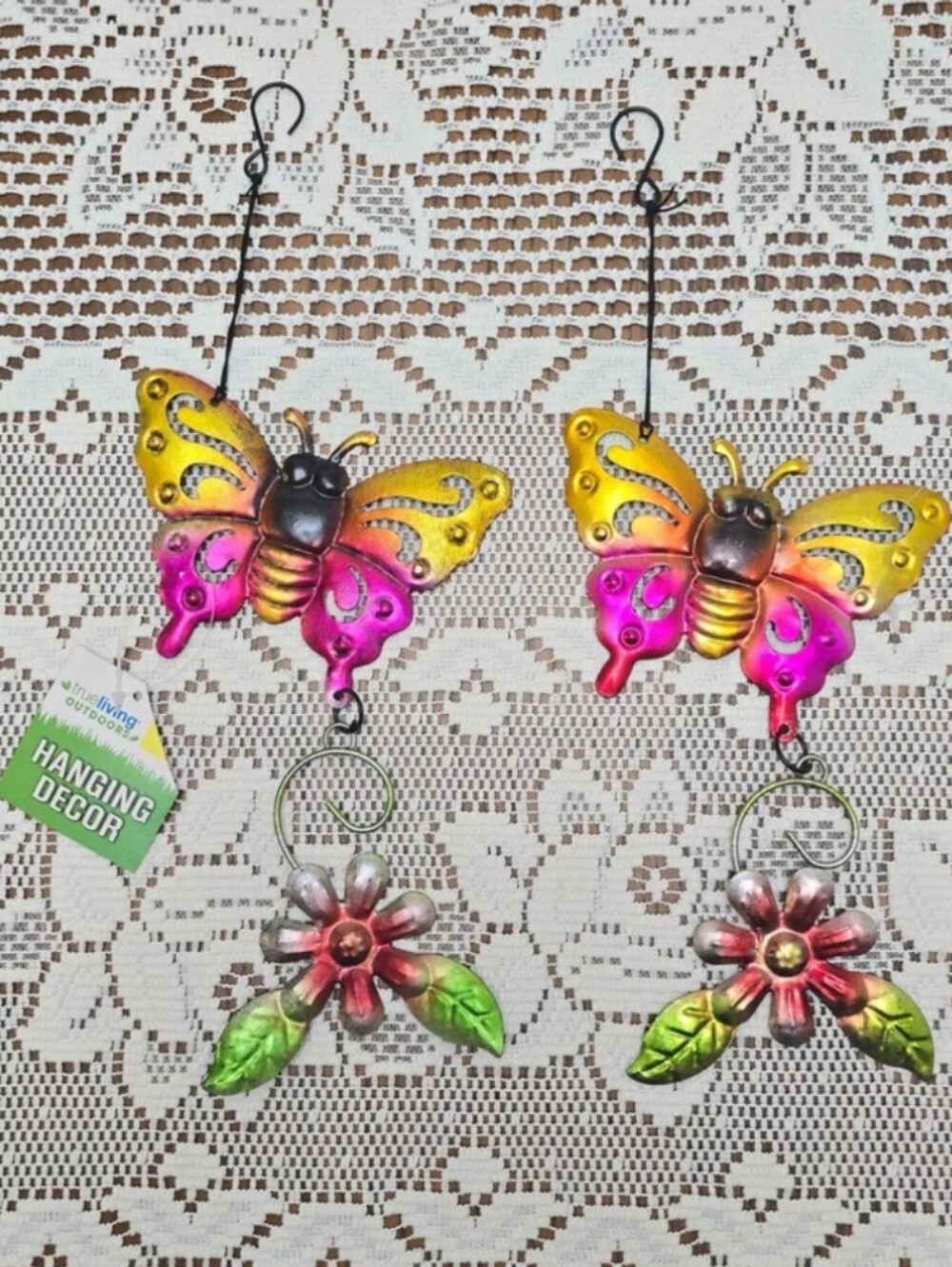 2pc Set New Butterfly Rustic Metal Hanging Garden Outdoor Patio Decor Boho Zen